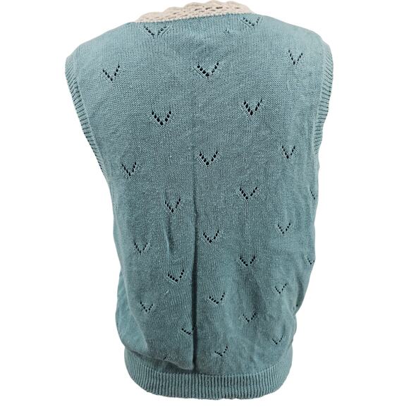 Vintage Koret Pastel Blue Cotton Crochet Floral Granny Sweater Vest S 3810 - Picture 2 of 10